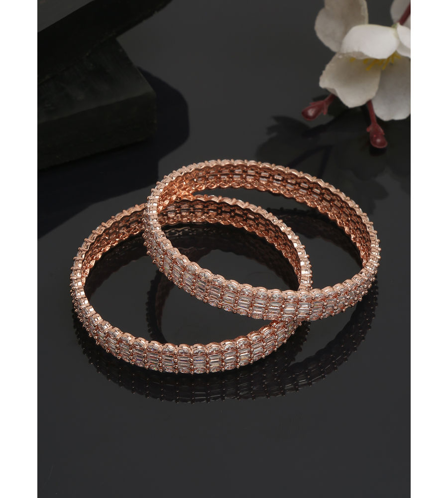 YouBella Jewellery Stylish Rose Gold Plated American Diamond Studded Bangles for Girls and Women